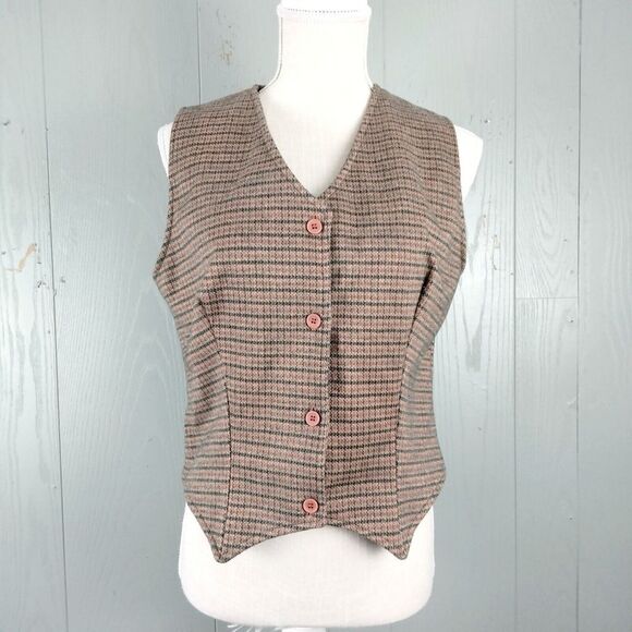 Vintage Waistcoat Womens Medium Tweed Button Front Academia Tailored Vest Preppy - Picture 1 of 8